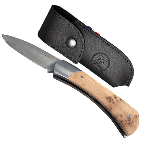 Couteau Aventure de Manufrance en bois de genévrier et son étui