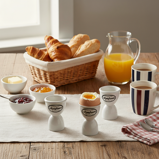 Ensemble de 4 Coquetiers en grès blanc Manufrance
