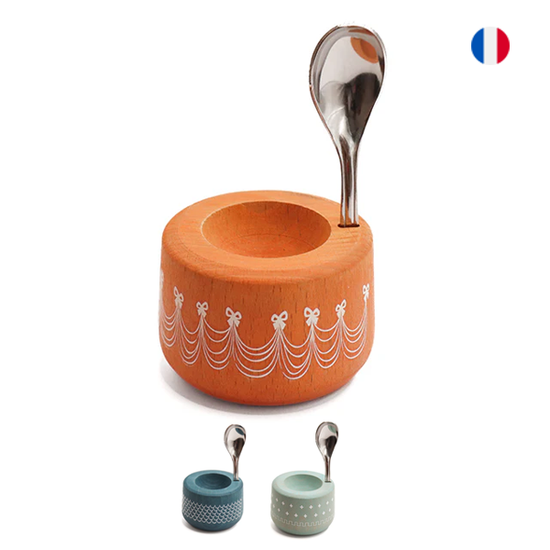 Coffret coquetier en bois avec cuillère