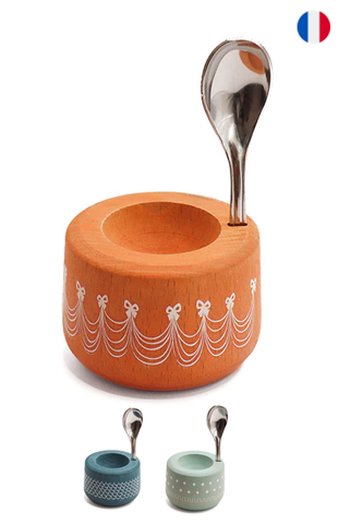 Wooden egg cup set with spoon