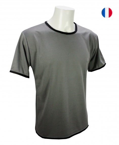 T-shirt bicolore col rond manches courtes homme - gris/noir