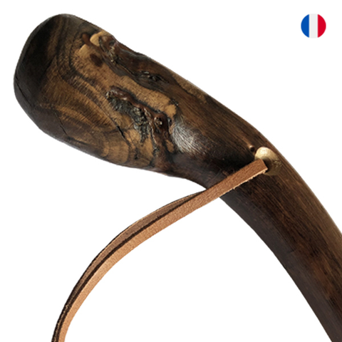 Walking stick made of natural root wood, flamed and varnished